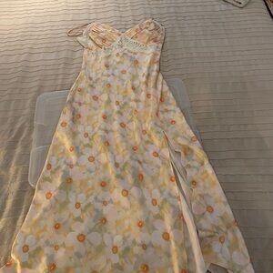 ASTR Yellow Floral Slip Dress with Lace Detail